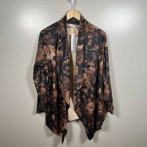 Soft Surroundings Shape Drape Faux Suede Jacket Floral Large Black Brown